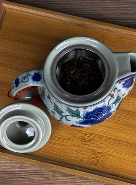 青花瓷复古手抓过滤茶壶