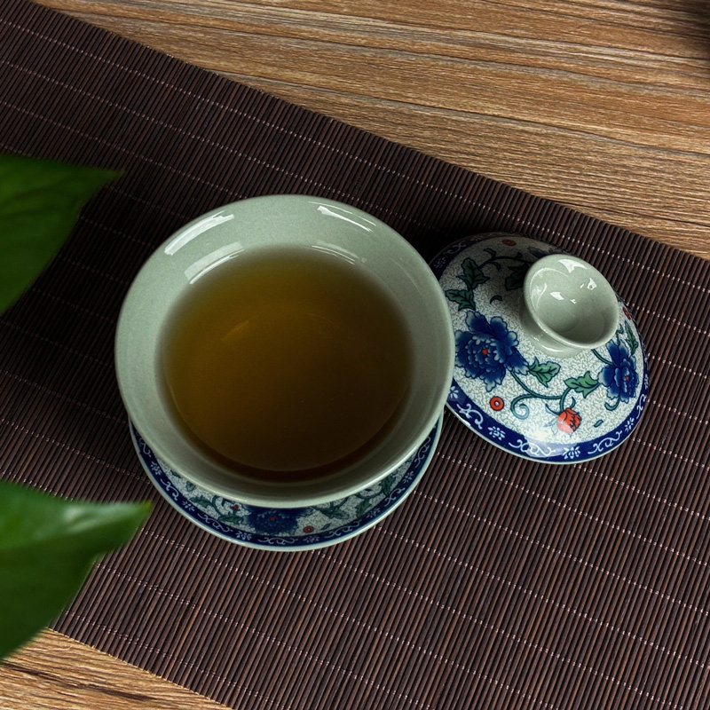 青花瓷三才碗泡茶敬杯陶瓷盖碗