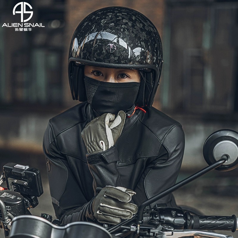 外星蜗牛摩托车头盔复古碳纤半盔