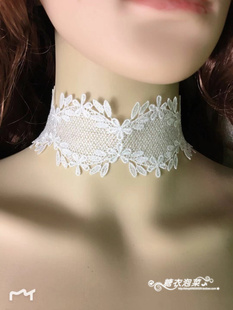 摄影婚纱配饰女街头超仙短链锁骨链蕾丝哥特项链珍珠颈链颈饰白色
