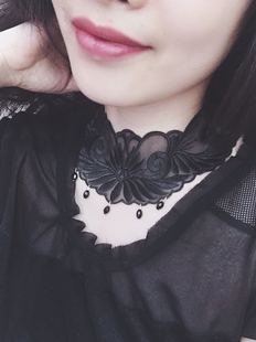 新品欧美网红蕾丝加宽锁骨项链宴会礼服颈饰黑色玫红色项饰