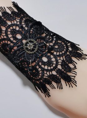 朋克齿轮手腕带手链女蕾丝暗扣无金属防敏手饰黑色蝴蝶结腕环带