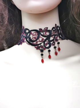 欧美复古蕾丝脖子项圈黑色锁骨链