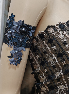 2025原创蕾丝臂环透大臂带疤痕遮盖花朵手臂饰黑色造型臂环单只