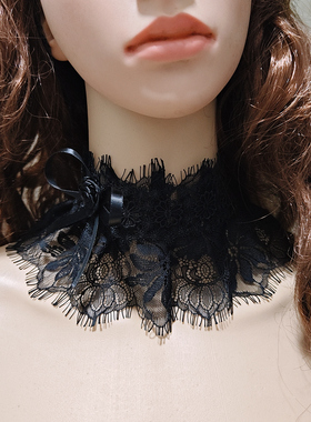 新款超仙蕾丝蝴蝶结脖子锁骨遮盖颈链轻薄透气颈饰黑小围巾项链女