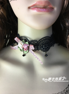 蕾丝颈部手术疤痕遮盖黑色锁骨链