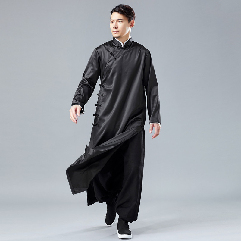 春男装新款缎面长衫中式立领盘扣斜襟唐装民国风长袍子马褂相声服