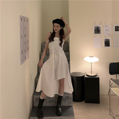 Real price ~ New Korean slim suspender irregular mid long waist dress