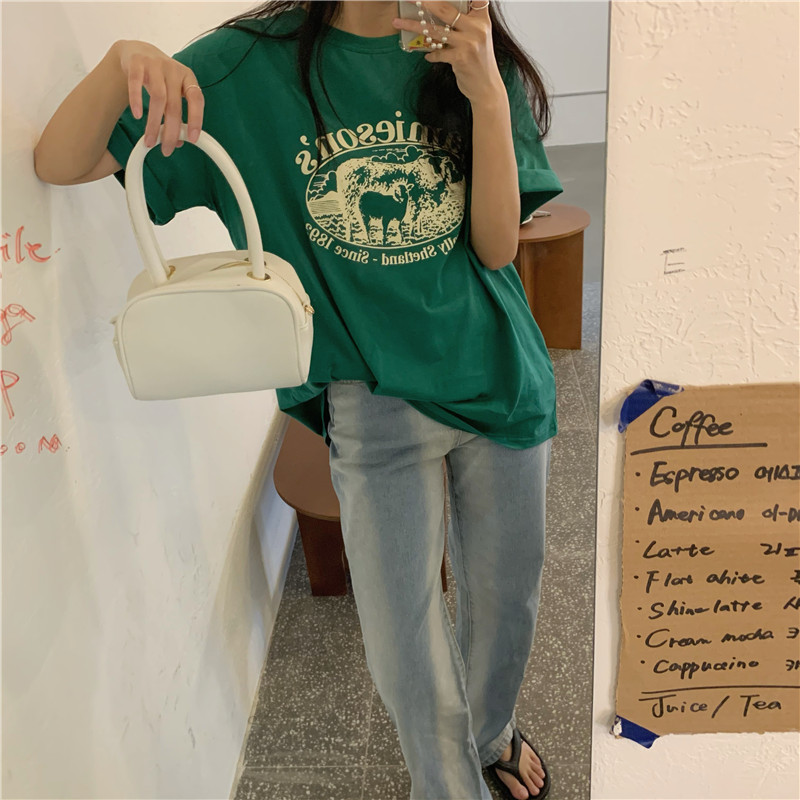 Real price ~ new letter printing short sleeve casual white loose round neck versatile T-shirt