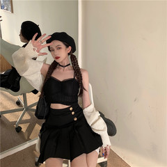 Real price ~ the new Korean version is versatile, slim and beautiful back strap + slim pleated skirt