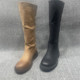 断码 处理长筒靴女不过膝2025新款 复古擦色高筒圆头套筒西部骑士靴