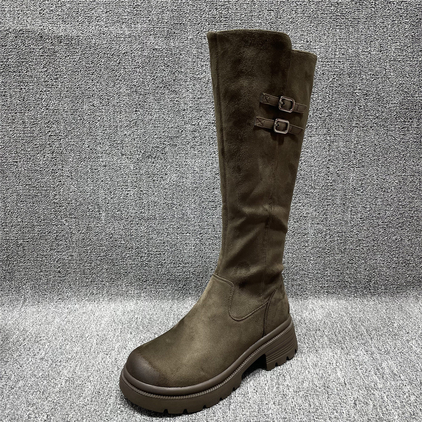 冬季加绒皮带扣高筒骑士靴女