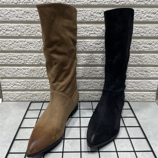 中筒瘦瘦靴显腿长堆堆靴子 新款 断码 处理复古尖头西部牛仔靴女秋季