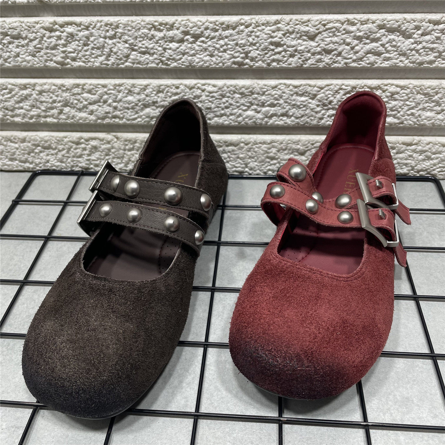 断码处理春季新款真皮复古玛丽珍鞋女平底单鞋铆钉一字带芭蕾舞鞋