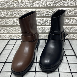 断码 处理皮带扣短靴英伦风粗跟靴舒适机车靴百搭显瘦圆头马丁靴女