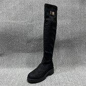 断码 处理过膝靴女长靴冬季 加绒圆头粗跟弹力瘦瘦靴百搭高筒骑士靴