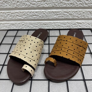 断码处理法式波点套趾凉拖鞋女夏平底休闲沙滩露趾一字拖森系女鞋