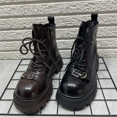 断码处理冬季加绒系带短靴女