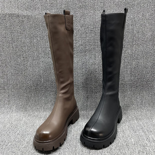 断码 厚底复古后拉高筒靴 处理洋气显瘦长筒靴女不过膝2025秋冬新款