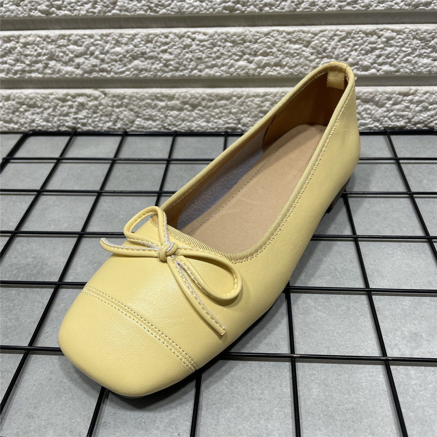 断码处理真皮浅口豆豆鞋女蝴蝶结一脚蹬芭蕾舞鞋平底温柔风仙女鞋