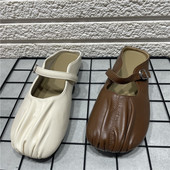 处理包头半拖鞋 一字带玛丽珍鞋 女夏季 平底懒人凉拖穆勒鞋 新款 断码