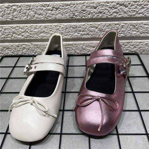 蝴蝶结平底芭蕾风玛丽珍鞋女