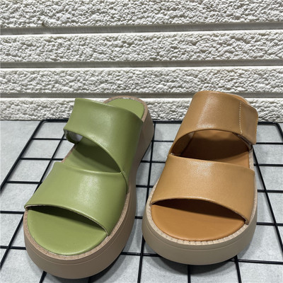 断码处理露趾厚底凉拖鞋女