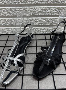 气质简约风一字带粗跟凉鞋女
