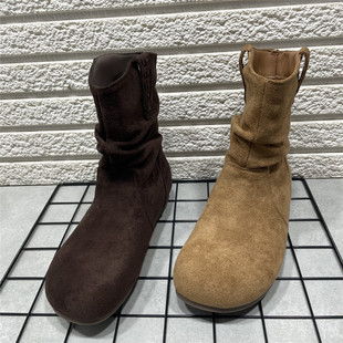断码 加绒保暖圆头内增高百搭显瘦堆堆靴 处理复古西部牛仔靴女冬季