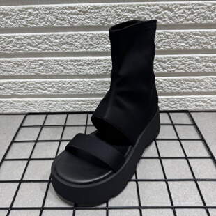 撤柜处理厚底露趾甜酷凉鞋女夏季弹力显瘦短靴设计感炸街百搭凉靴