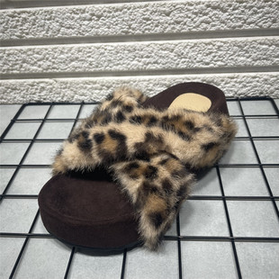 女秋冬外穿毛茸茸鞋 断码 复古厚底交叉带毛毛拖鞋 法式 处理2025新款