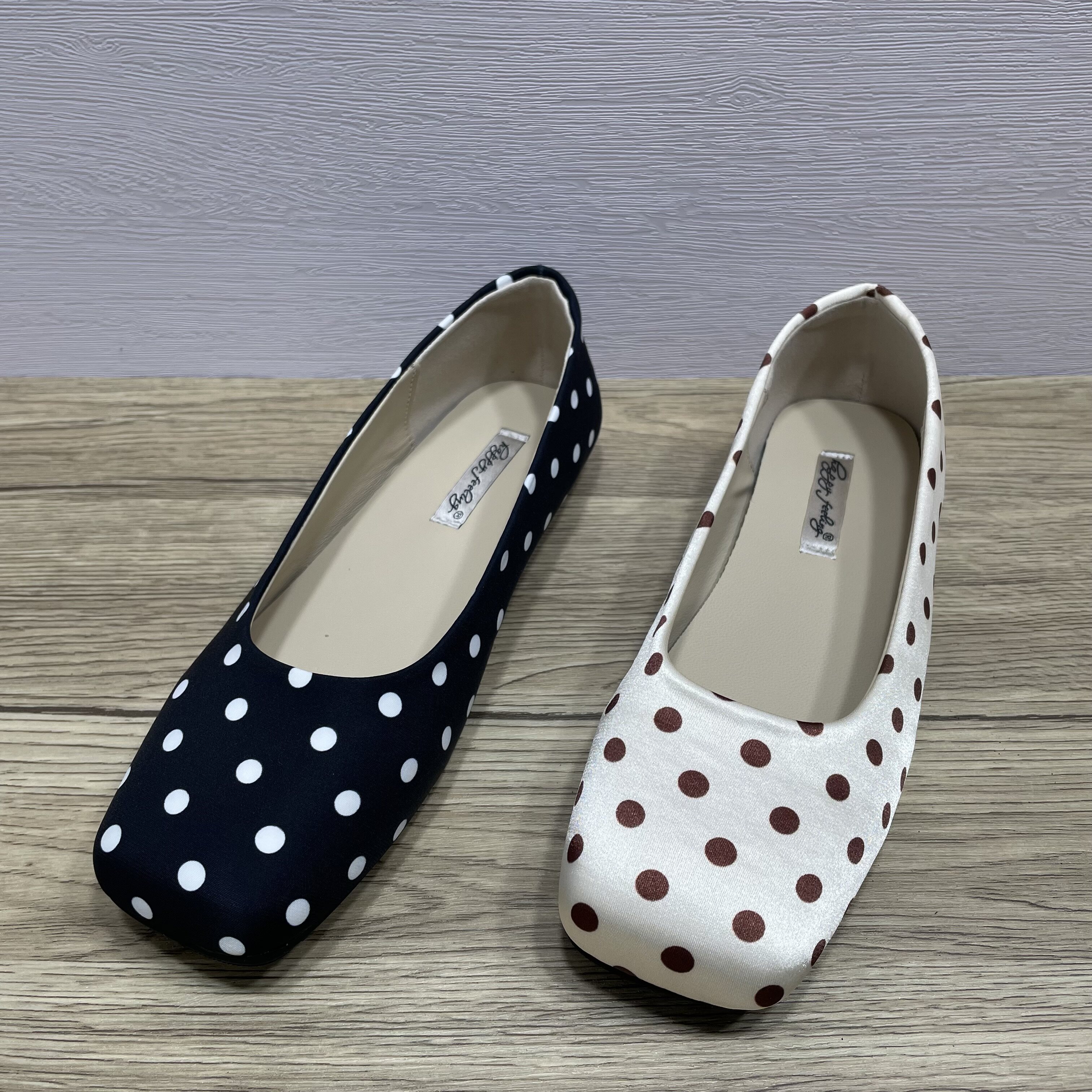 断码处理复古浅口芭蕾舞平底鞋女春夏新款缎面黑白波点方头单鞋女