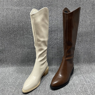 断码 处理加绒尖头骑士长靴女粗跟长筒靴拉链高筒靴不过膝高靴女靴