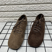 处理冬季 加绒法式 复古方头平底单鞋 断码 女系带真皮深口软皮乐福鞋