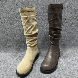 断码 堆堆靴不过膝长筒靴骑士长靴 处理复古西部牛仔靴子女秋冬新款