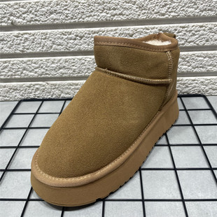 断码清仓冬季新款防滑短筒雪地靴女真皮抗寒保暖棉鞋厚底加绒短靴
