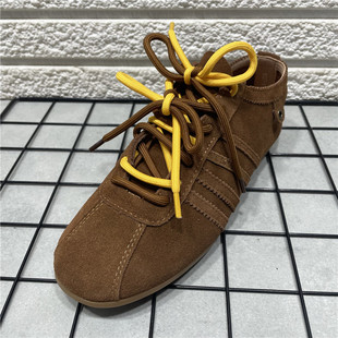 圆头磨砂皮休闲运动鞋 断码 百搭时尚 女春秋新款 处理真皮复古德训鞋