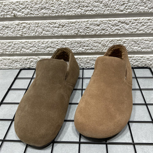 牛皮一脚蹬内增高勃肯鞋女棉鞋