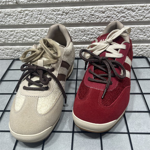 断码处理复古内增高德训鞋女春季新款户外百搭真皮系带休闲运动鞋
