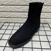 瘦瘦靴女冬季 断码 处理英伦风绒面粗跟方头简约时尚 加绒纯色短靴女