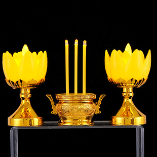 跨境货源厂家供佛拜佛led发光莲花底蜡烛灯台泰国电香炉套装包邮