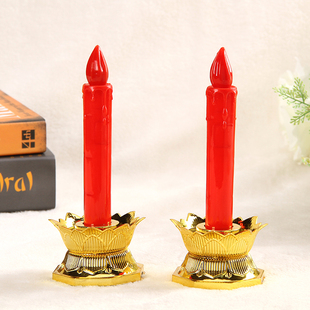 厂家直销电蜡烛货源创意塑料红色供佛莲花led清明上坟圆柱腊烛台