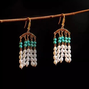 【名伶】青绿手作宫廷典雅古风精致流苏仿珍珠耳环送妈妈礼物耳饰