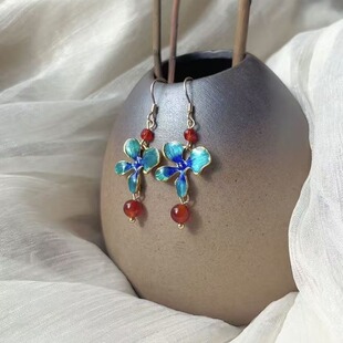 古风中式耳环明制烧蓝红琉璃复古耳夹国风汉服旗袍马面裙耳饰耳坠