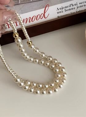 热销秋冬款吊坠珍珠毛衣链不规则珍珠项链磁铁扣小设计锁骨颈链