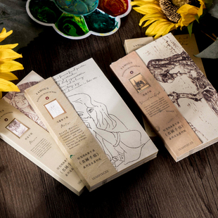 陌境素材纸 名画手稿达芬奇梵高穆夏毕加索手帐装饰便签纸60张入