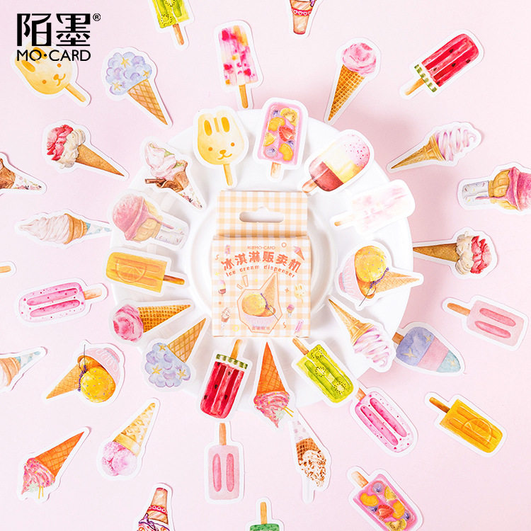盒装贴纸冰淇淋贩卖机陌墨创意夏天清新手帐装饰异形封口贴46枚,文具电教/文化用品/商务用品,贴纸/立体贴纸,淘宝优惠券,粉丝福利购,淘宝优惠卷