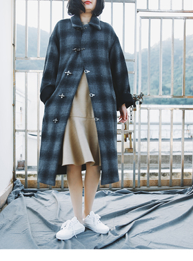 The That This | 意大利双面羊毛呢 | 深黑灰蓝色格子金属扣外套