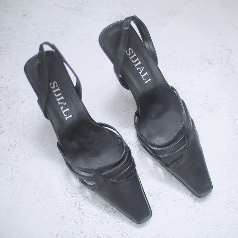 vintage复古风头层牛皮小黑鞋