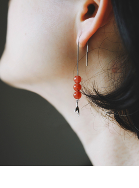 独立原创设计 | 保山南红原矿 925银 | 糖葫芦与美人鱼尾耳线耳环